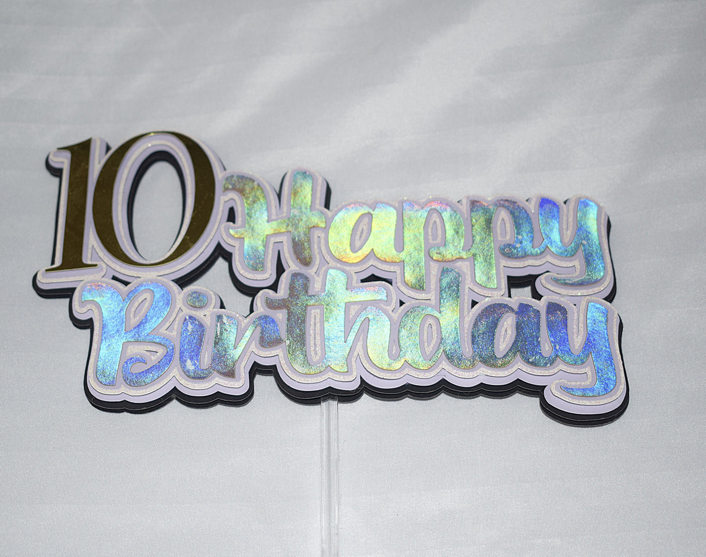 Holographic Happy Birthday Cake Topper – 8" to 10" (Made to Order)